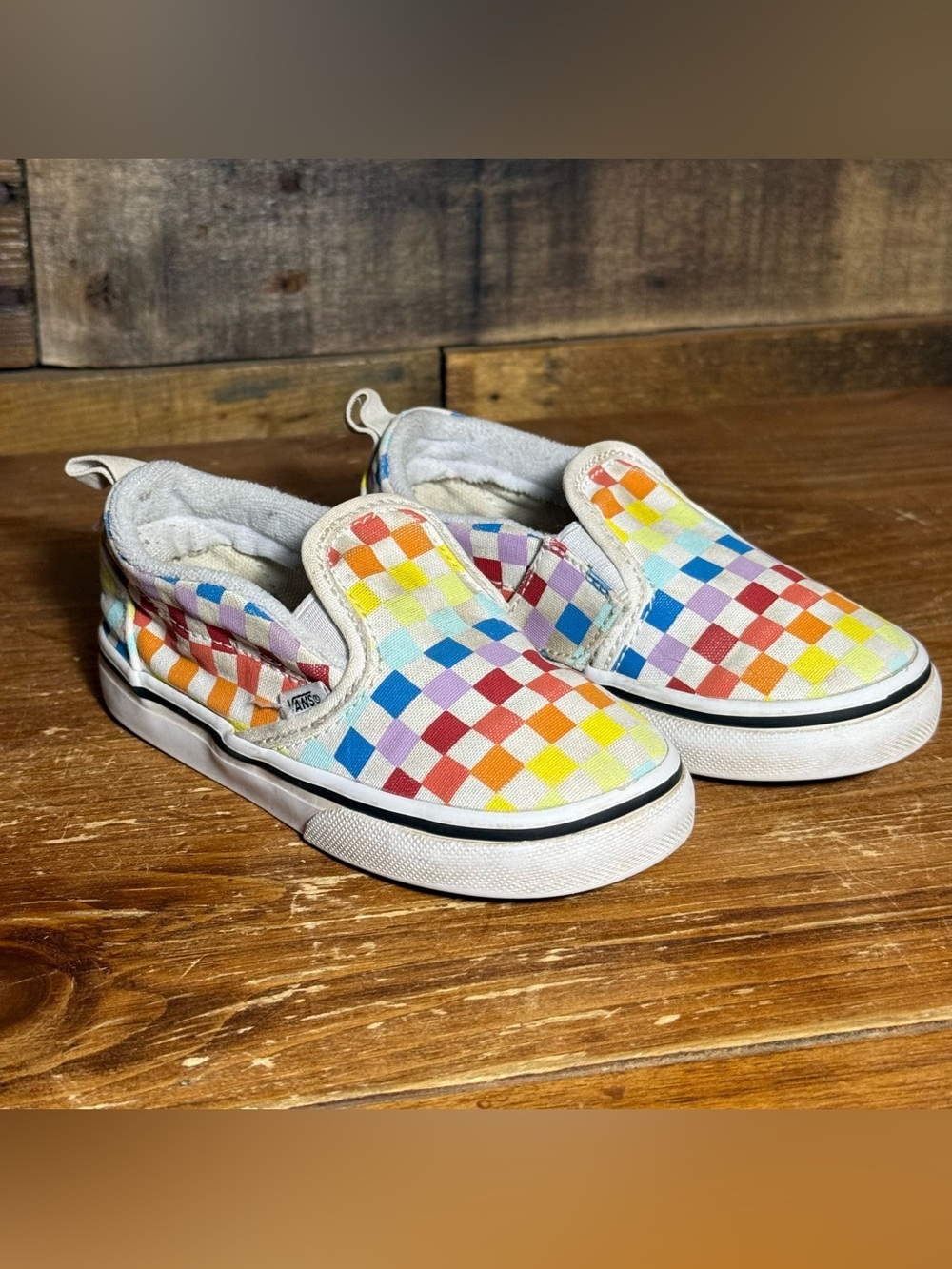Vans Slip On Velcro Toddler Rainbow Checker & Rainbow Glitter Shoes Size 8.5 - Picture 9 of 15